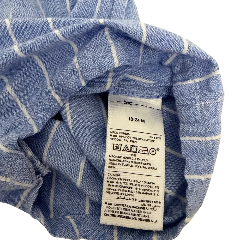 Old Navy Baby Girl Blue White Striped Linen Blend Romper 18-24M Sleeveless